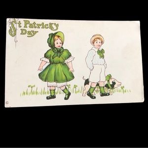 Antique 1919 St Patrick’s Day Postcard Young Couple With Pig